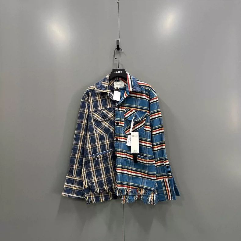 Greg Lauren greg lauren Splicing contrasting plaid shirt 2506-Nextarrow Size US L / EU 52-54 / 3 - 1 Thumbnail