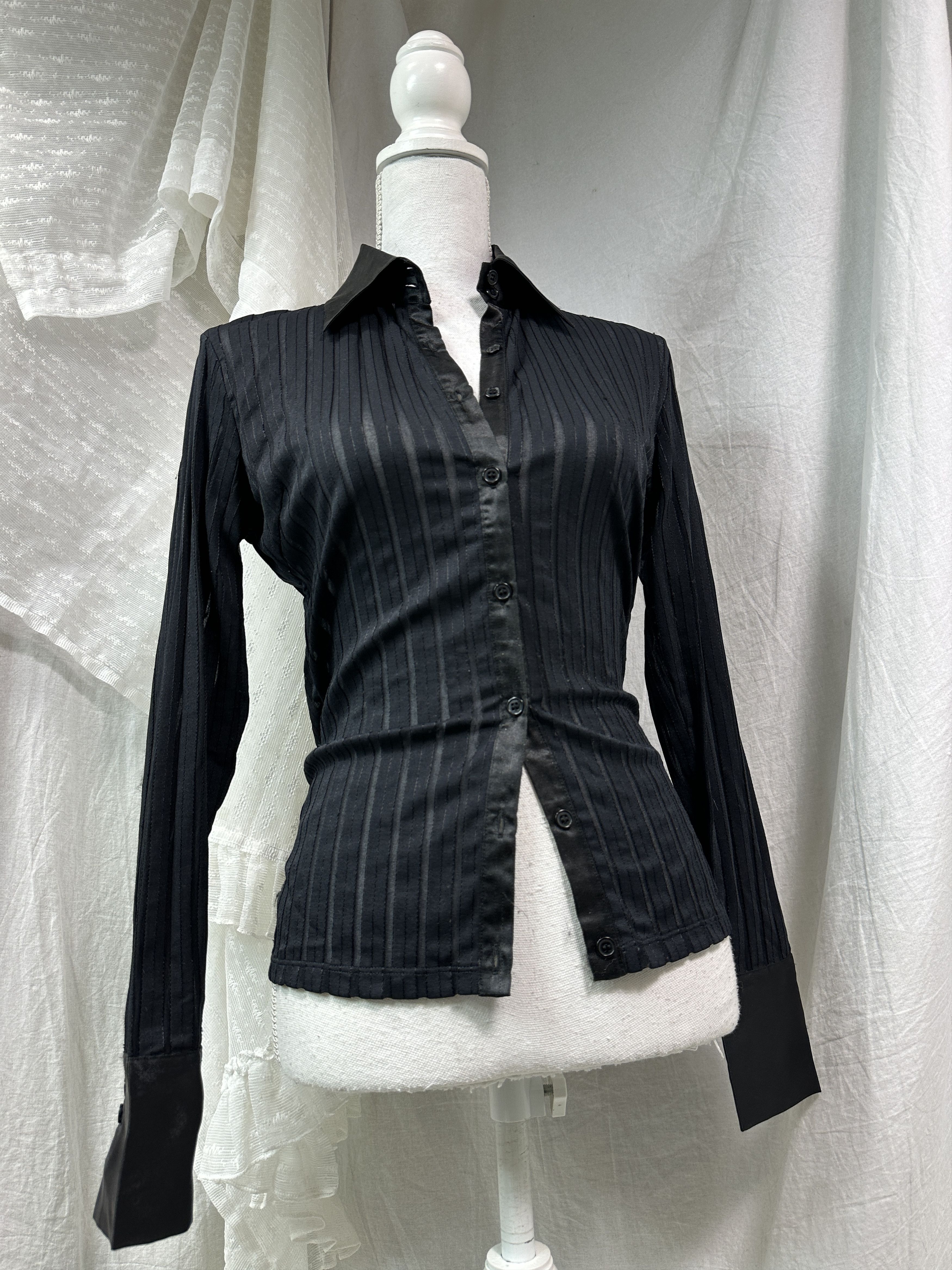 Vintage Vintage Avant Garde Striped Mesh Sheer Shirt Y2K Size M / US 6-8 / IT 42-44 - 1 Thumbnail