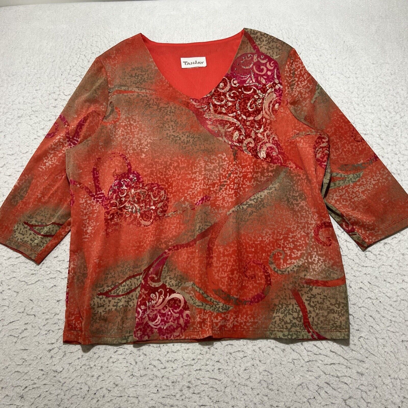 Other TanJay Lightweight Lined Blouse 3/4 Sleeve Rhinestone Top Size XXL / US 16-18 / IT 52-54 - 1 Thumbnail