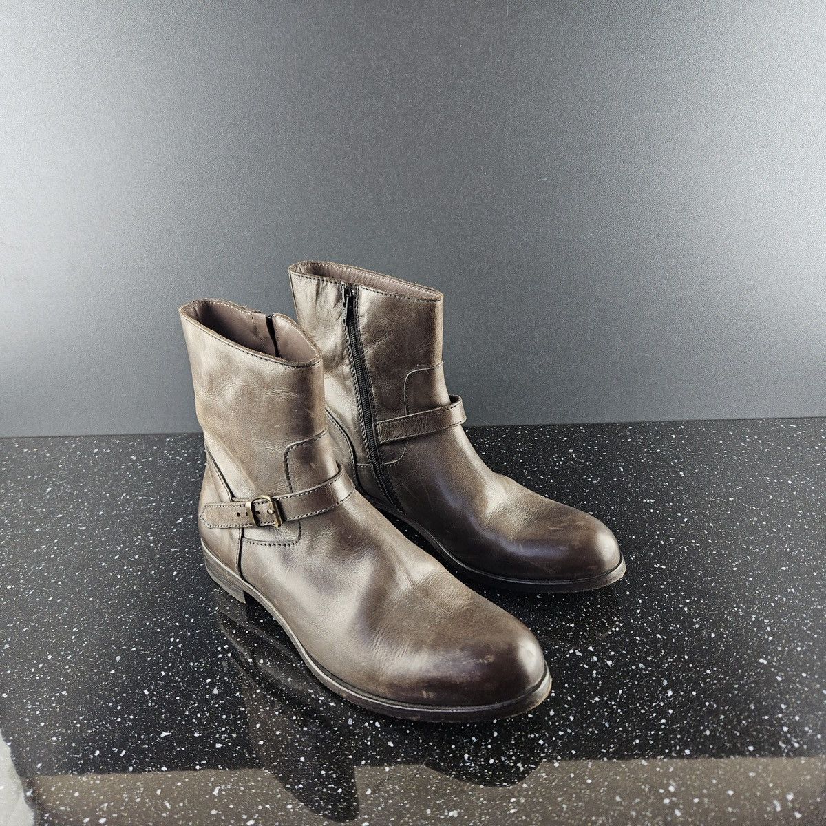 MoMA Women's Moma Brown Leather Ankle Zip Boots (Y0314) Size US 10 / IT 40 - 2 Thumbnail