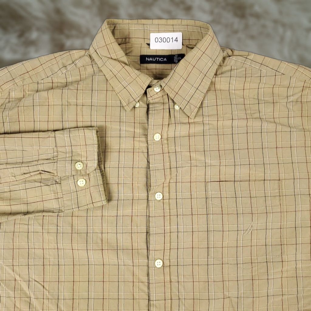 Nautica Nautica Shirt Mens Size 2XL Beige Plaid Casual Button Up Long Sleeve Size US XXL / EU 58 / 5 - 1 Thumbnail