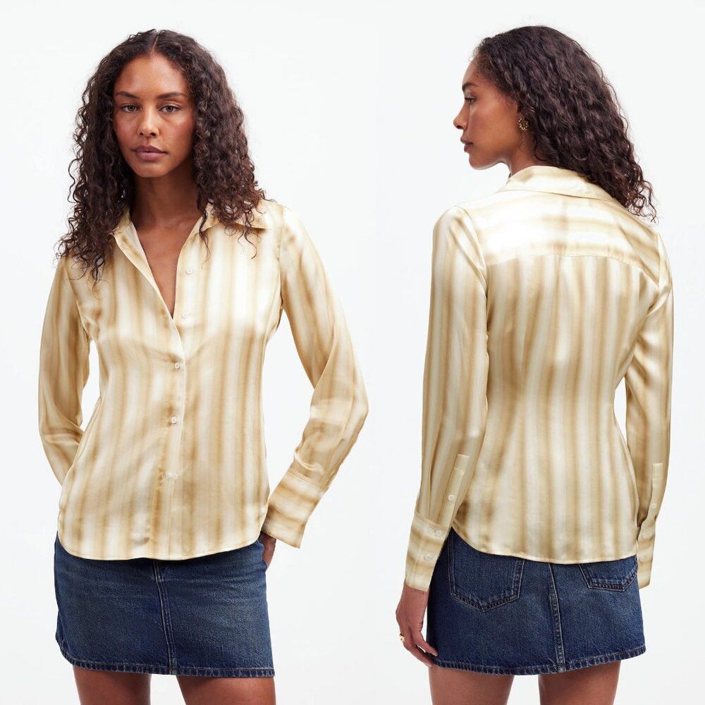 Madewell NWT New Madewell 100% Silk Slim Button Up Stripe Long Sleev Size S / US 4 / IT 40 - 1 Thumbnail