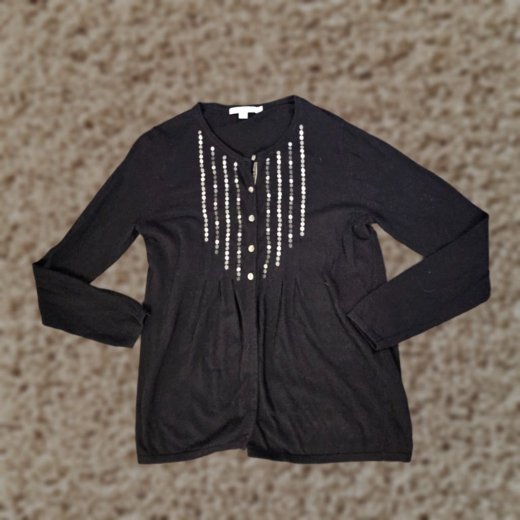 Boden Boden Cardigan Sweater Women 10 Black Embroidered Dots Long Sleeve Career Casual Size L / US 10 / IT 46 - 1 Thumbnail