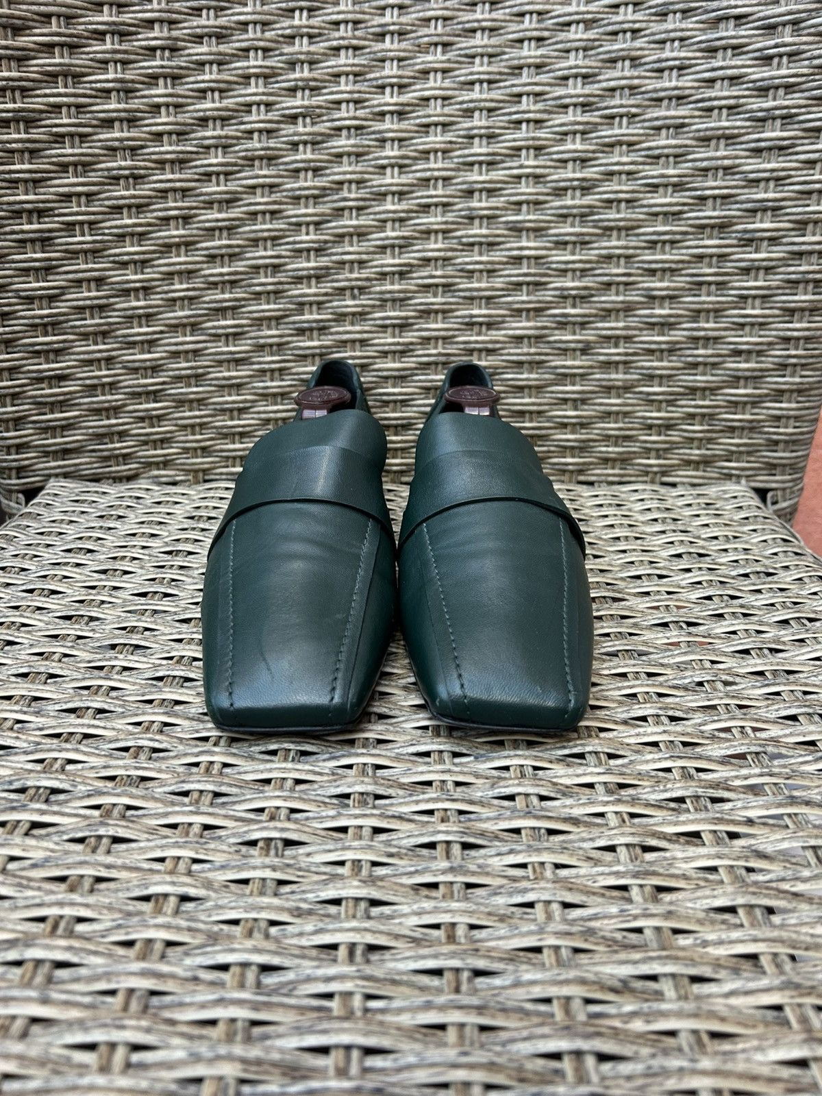 Mansur Gavriel Mansur Gavriel Green Lamb Leather Square Toe Penny Loafers Size US 8 / IT 38 - 3 Thumbnail