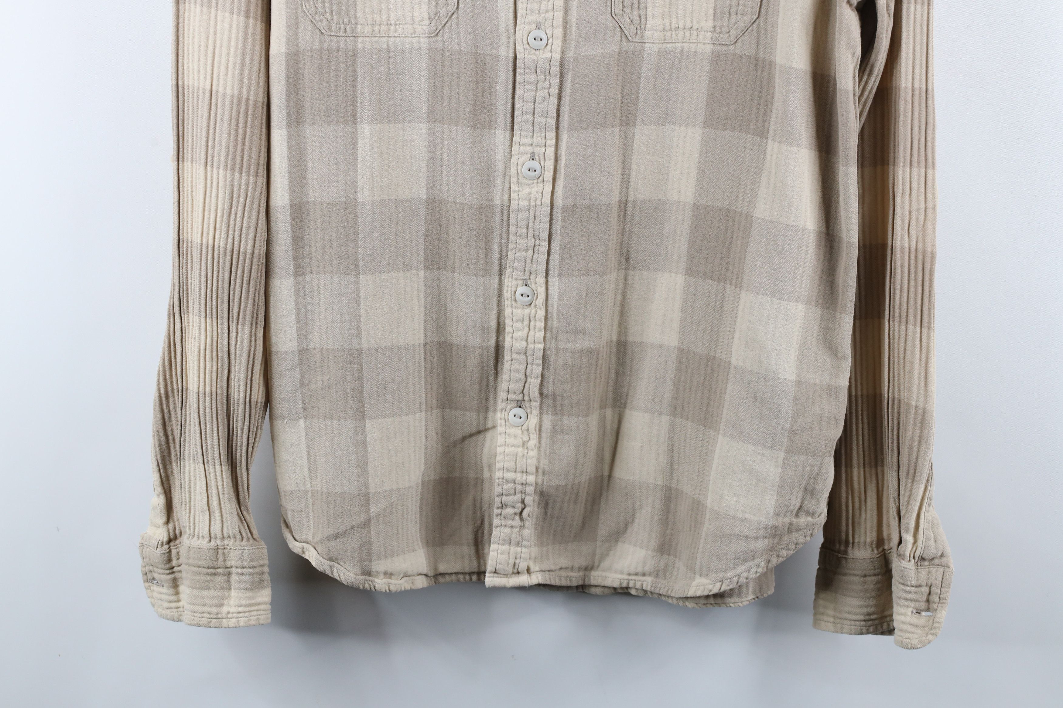 Vintage Vintage 90s Streetwear Flannel Collared Button Shirt Beige Size US L / EU 52-54 / 3 - 3 Thumbnail