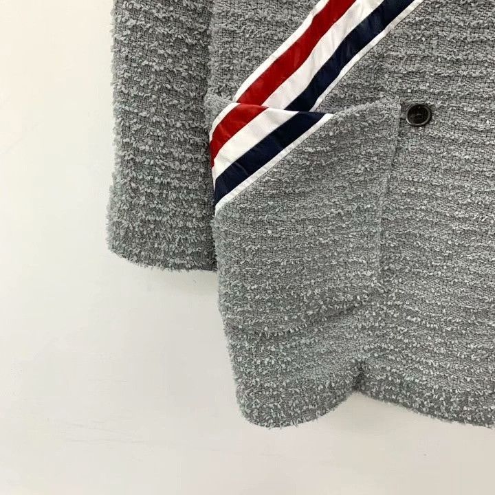 Thom Browne Thom Browne Gray Stripe Cotton Double-Breasted Jacket Size US S / EU 44-46 / 1 - 4 Thumbnail