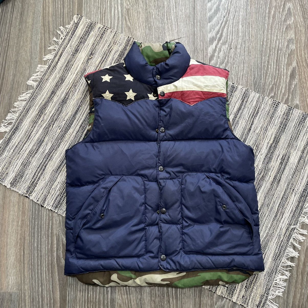 Denim And Supply Ralph Lauren Polo Ralph Lauren Rare Rare 90s Polo Ralph Lauren down puffer vest camo Usa flag Grailed