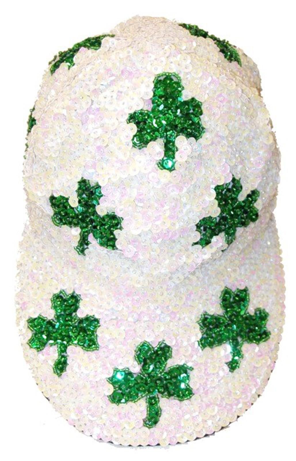 Designer Sequin Baseball Cap White with SHAMROCK Size ONE SIZE - 1 Preview