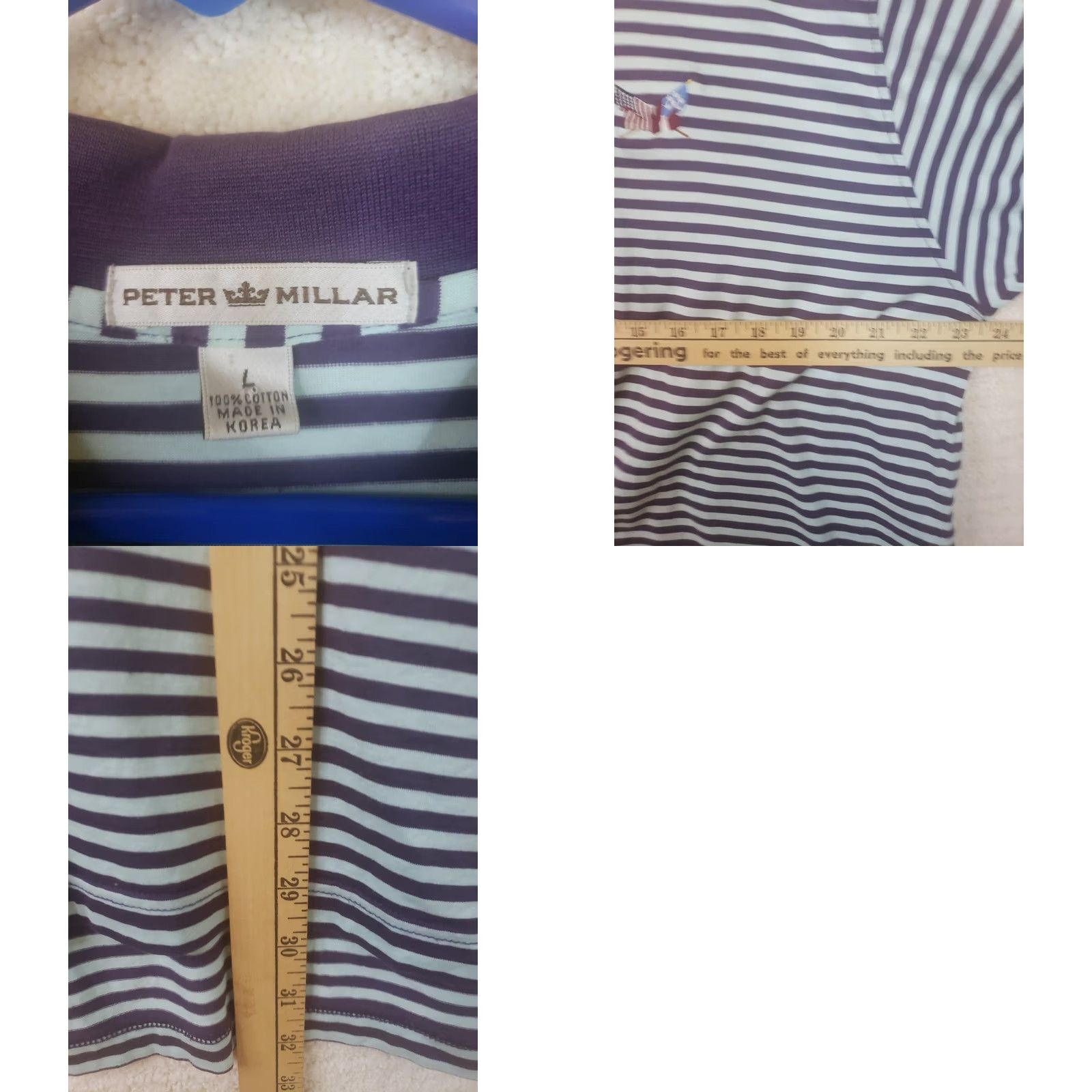 Peter Millar Peter Millar Golf Polo Shirt Men's L Purple Teal Striped 100% Cotton Cotton Size US L / EU 52-54 / 3 - 9 Thumbnail