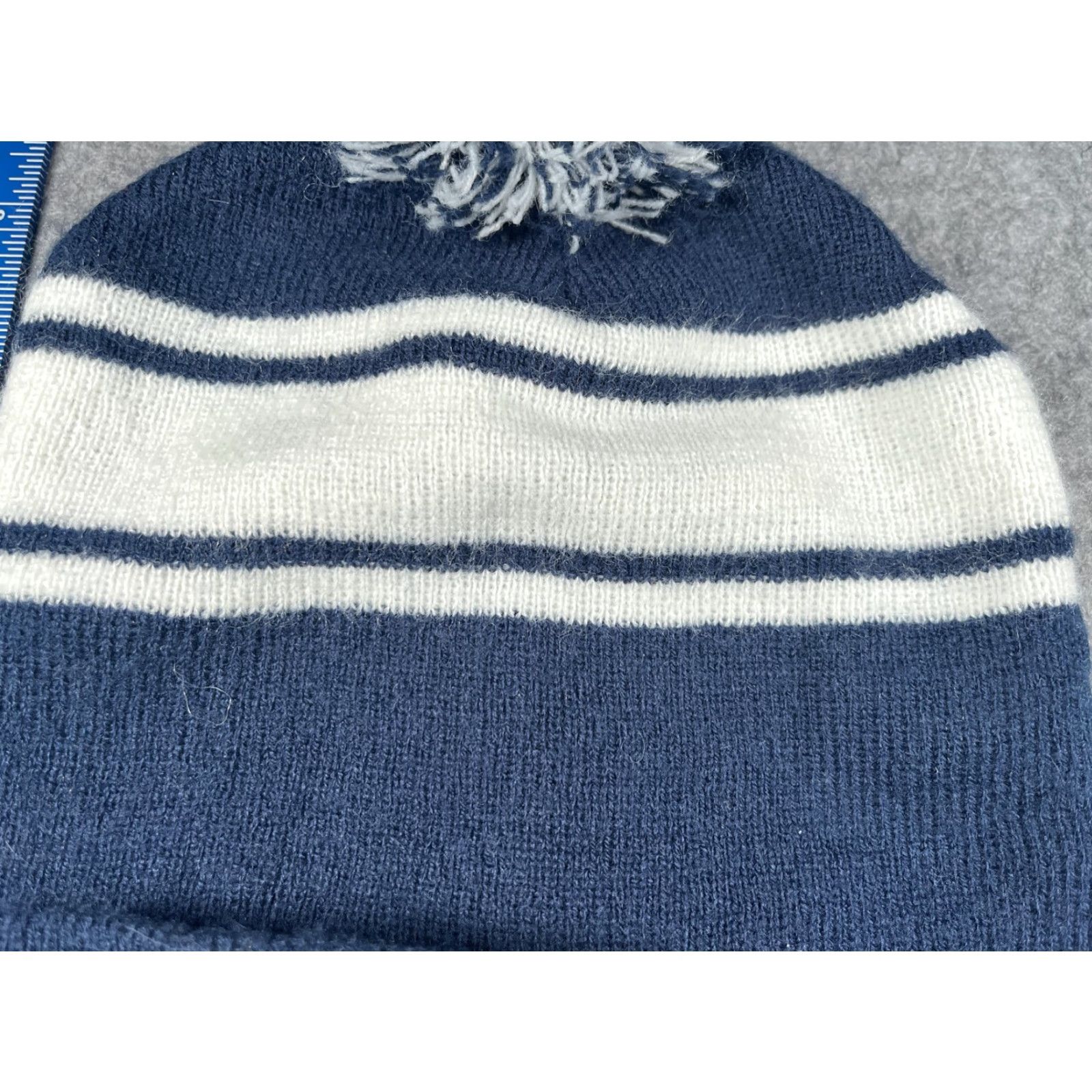 Vintage HitWear Hat Beanie Mens One Size Blue Striped Pom Knit Wellness Program Winter Size ONE SIZE - 3 Thumbnail