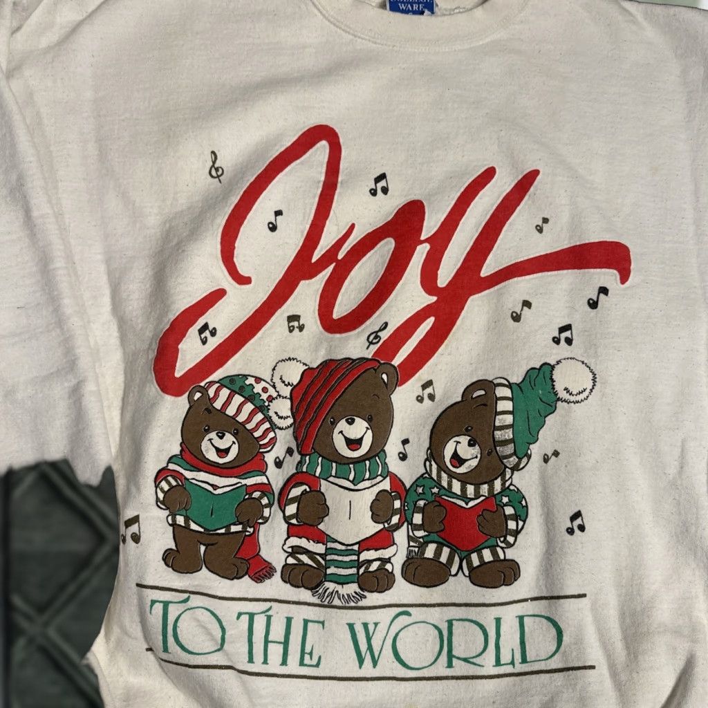 Vintage VINTAGE Christmas Bear Joy to The World Sweatshirt XL Unisex Adults 90s Pullover White Size US XL / EU 56 / 4 - 1 Thumbnail