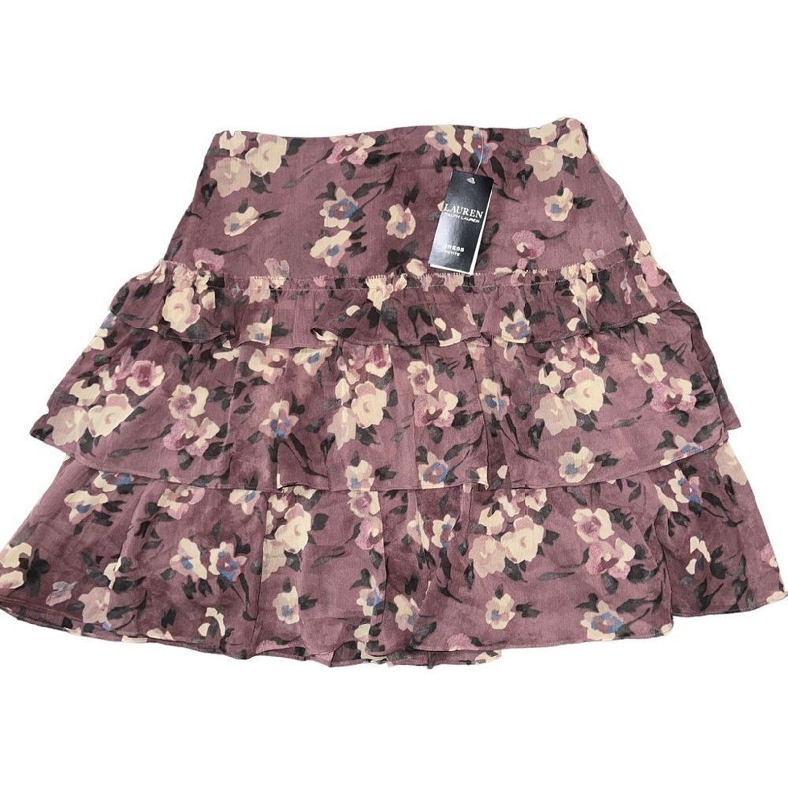 Lauren Ralph Lauren NWT Lauren Ralph Lauren Skirt Womens Petite 4P Purple Floral Size 27" / US 4 / IT 40 - 3 Thumbnail