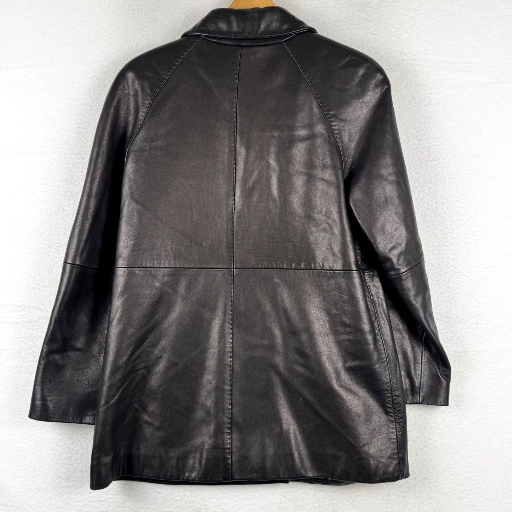Preston & York VINTAGE Preston & York Women’s Coat Leather Over Black Medium Overcoat Wool? No, Leather. Size M / US 6-8 / IT 42-44 - 7 Thumbnail