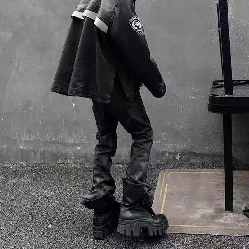 Other Black Waxed Stacked Flared Denim Jeans Size US 33 - 4 Thumbnail