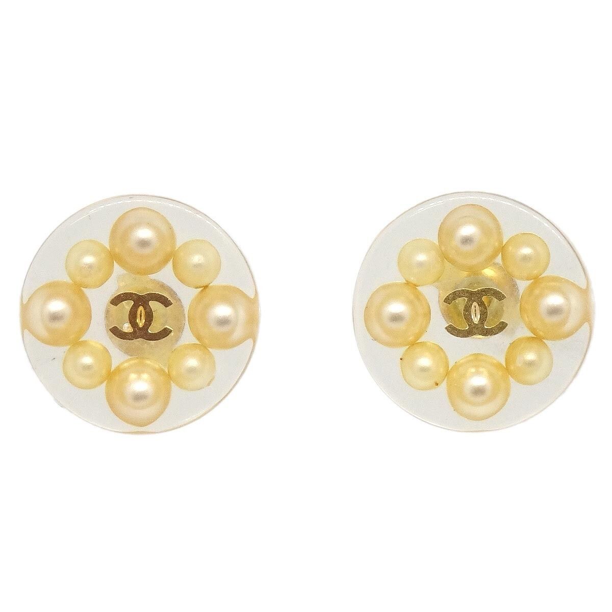 Chanel Chanel CC Button Stud Earrings Metal with Faux Pearls and Crystals Size ONE SIZE - 1 Thumbnail