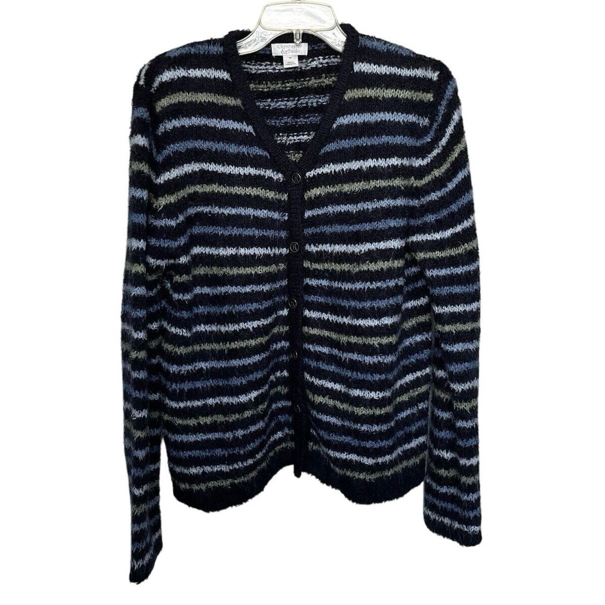 Vintage Christopher & Banks | Y2K Mohair Striped Cardigan Sweater Size M / US 6-8 / IT 42-44 - 1 Thumbnail