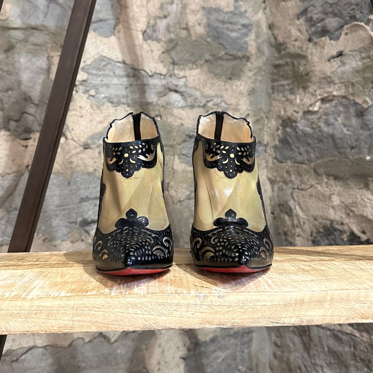Christian Louboutin Christian Louboutin Mandolina 120 Black Laser Cut Mesh Boots Size US 7.5 / IT 37.5 - 3 Thumbnail