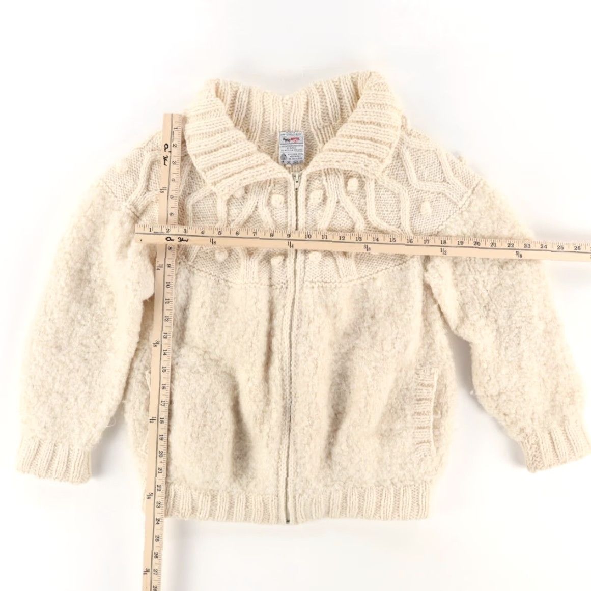 Vintage Avoca Handweavers Full Zip Handknit Wool Solid Long Sleeve Sweater Natural Women's S Shirt Size S / US 4 / IT 40 - 3 Thumbnail