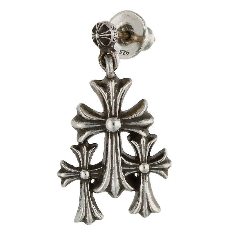 image of Chrome Hearts Triple Cross Earring in Silver, Men's