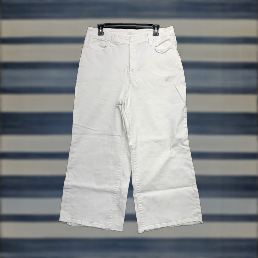 Good American GOOD AMERICAN Jeans Womens 15 Palazzo Wide Leg Crop 33W 26in White Distressed Solid Beach Bohemian Womens Size 36" / US 14 / IT 50 - 1 Thumbnail