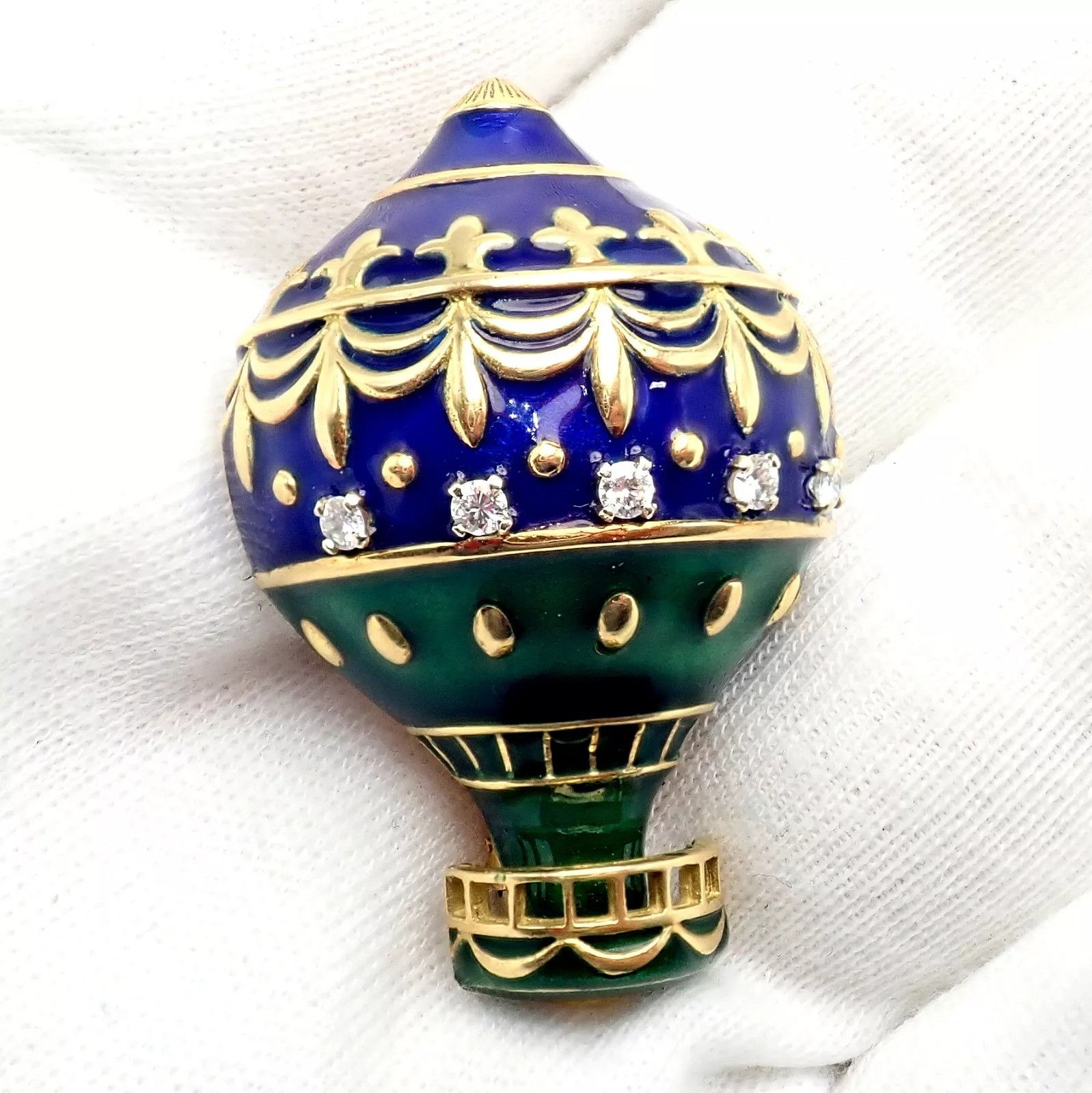 Dior Dior 18k Yellow Gold Diamond Enamel Jules Verne Pin Brooch Size ONE SIZE - 7 Thumbnail