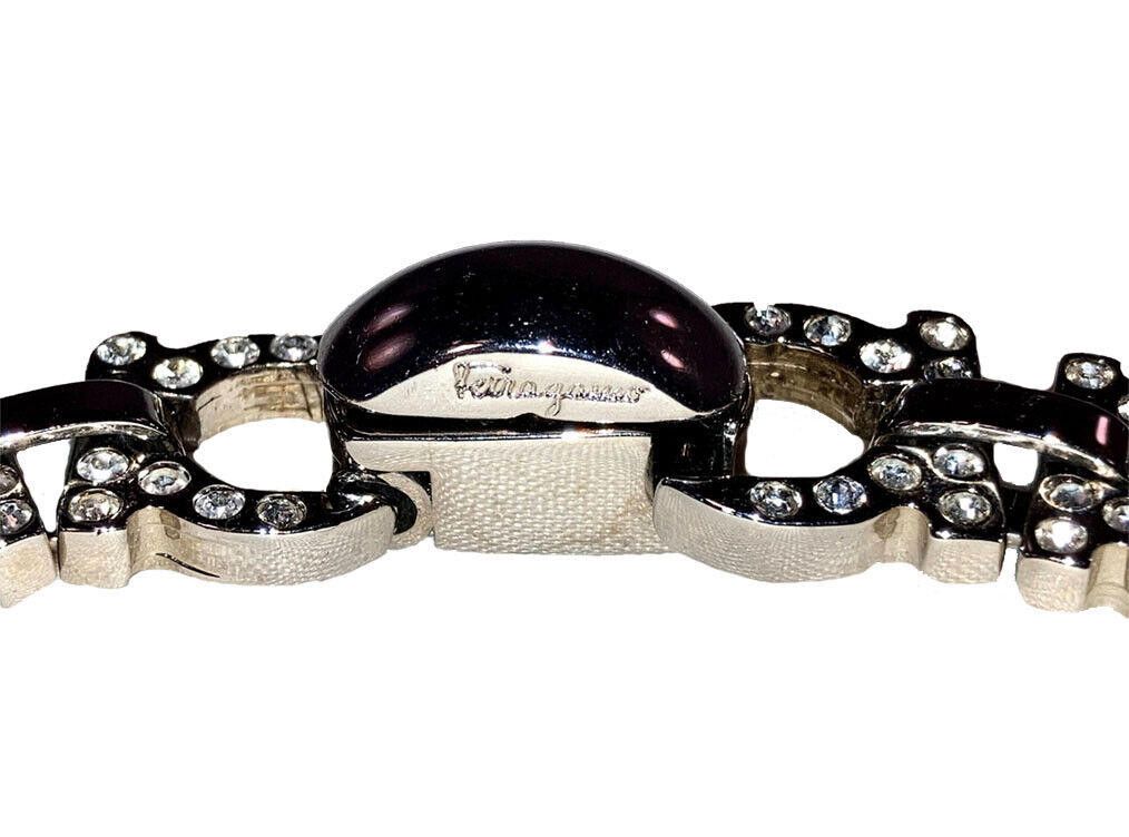 Salvatore Ferragamo Salvatore Ferragamo Silver Tone Monogram Rhinestone Necklace Size ONE SIZE - 6 Thumbnail