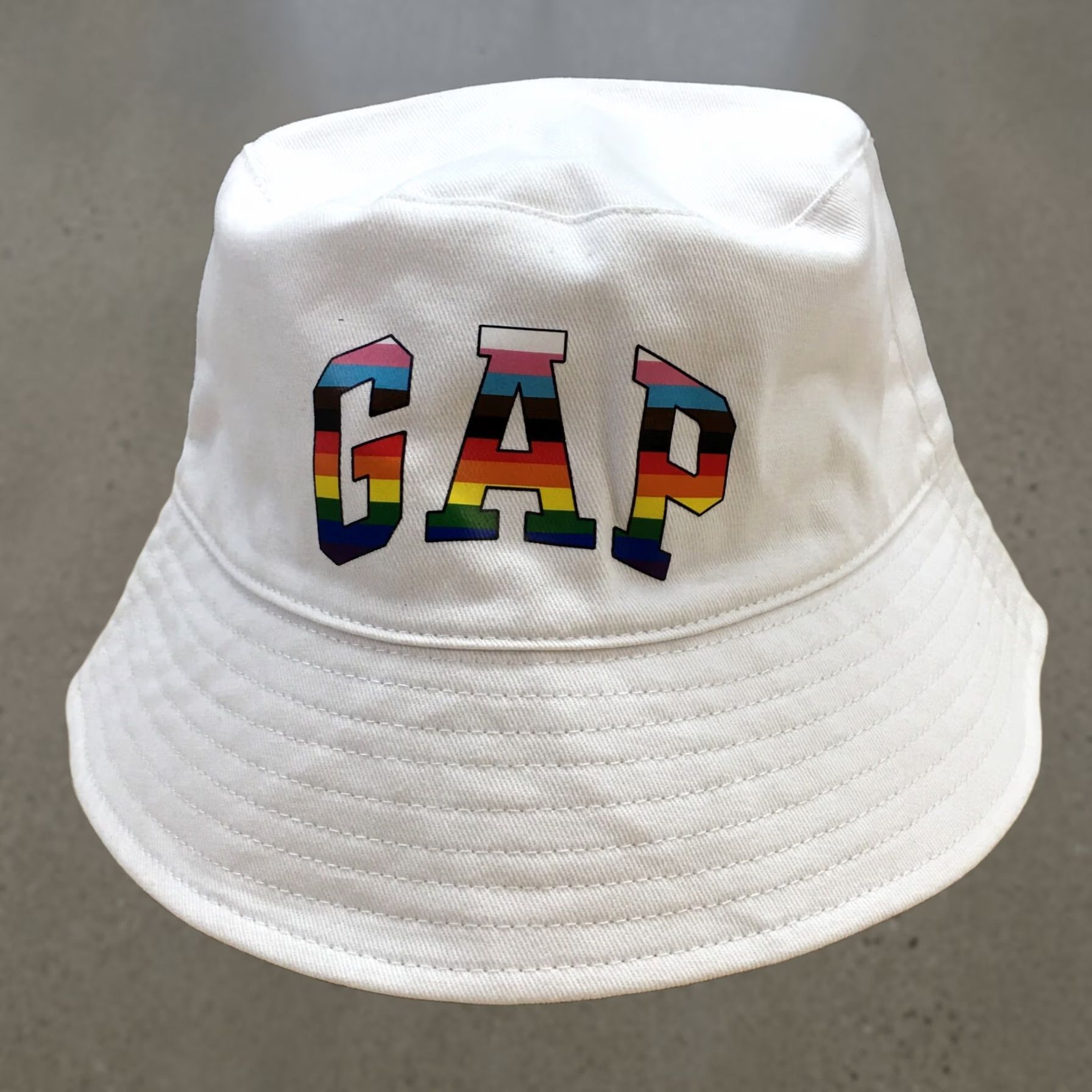 Gap GAP Pride Bucket Hat Womens One Size Optic White Cotton Rainbow Print Logo Cap Size ONE SIZE - 1 Thumbnail