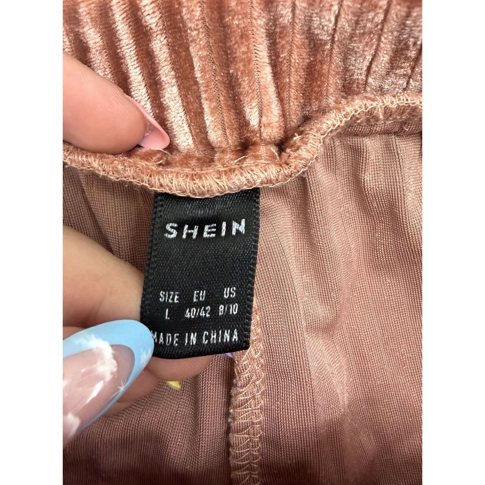 Shein SheIn Womens Pants Size Large Pink Ribbed Velour Wide-Leg Pants Size 36" / US 14 / IT 50 - 2 Thumbnail