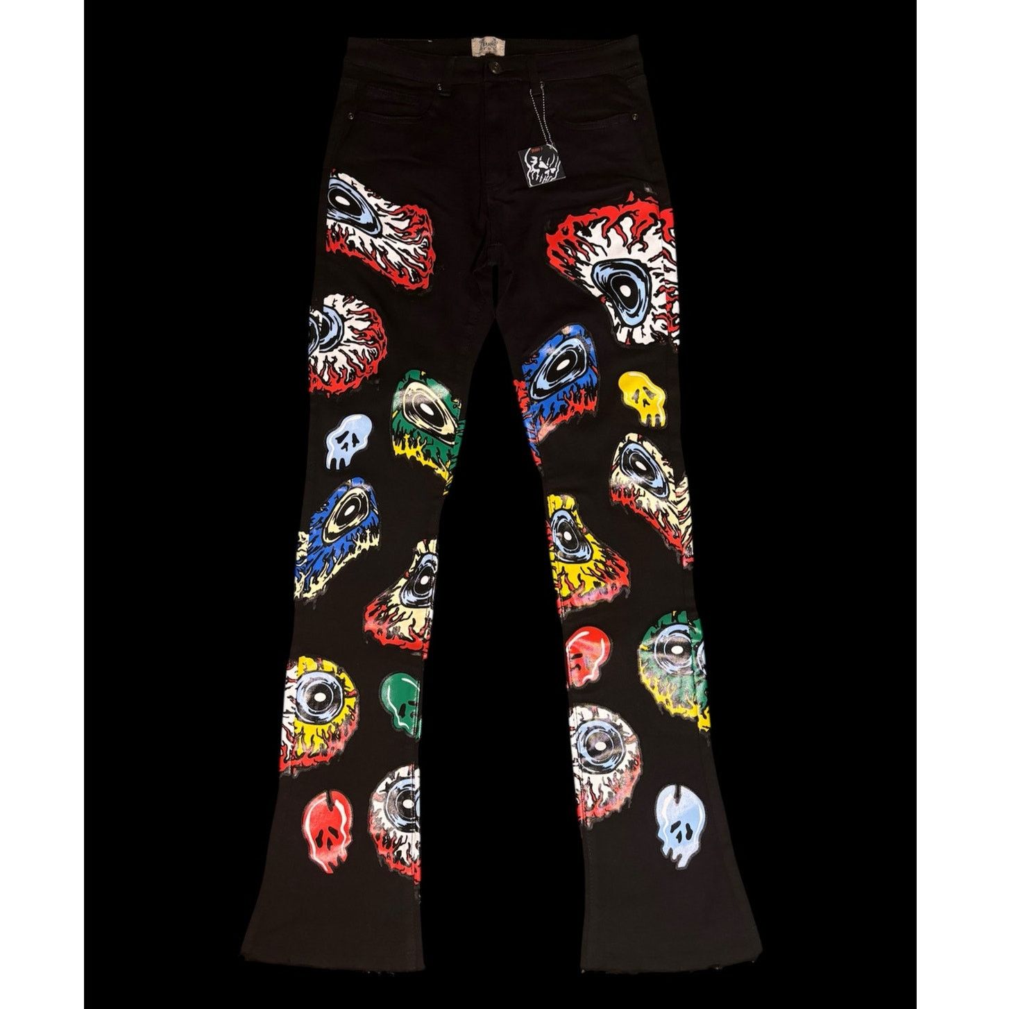 0 Brand X Eyeballs and Skulls Print Black Denim Fashion Jeans Size US 32 / EU 48 - 1 Thumbnail