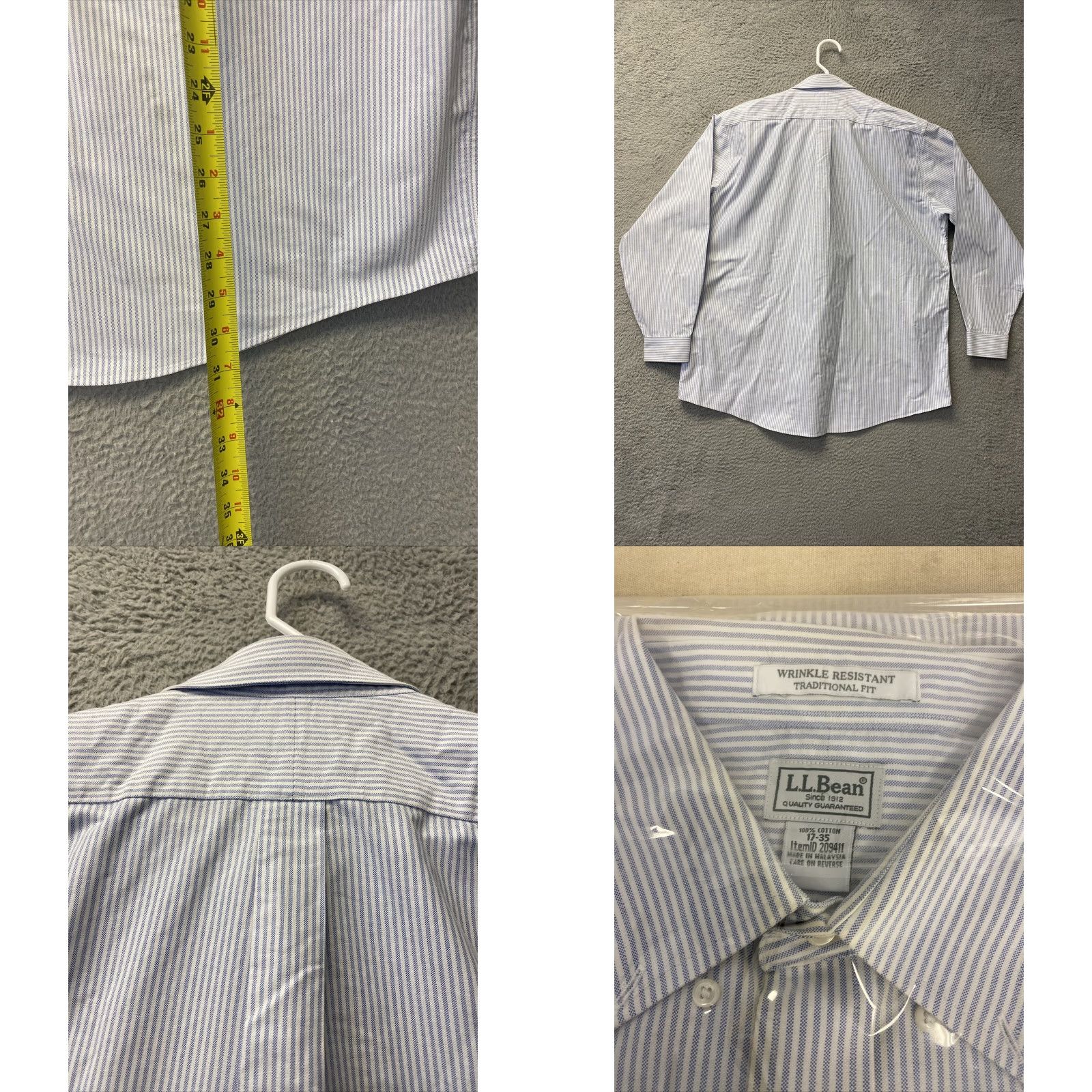 Vintage VINTAGE LL Bean Shirt Mens 17 35 Blue Stripes Work Cotton Thick / 44-92 Size US XL / EU 56 / 4 - 8 Thumbnail