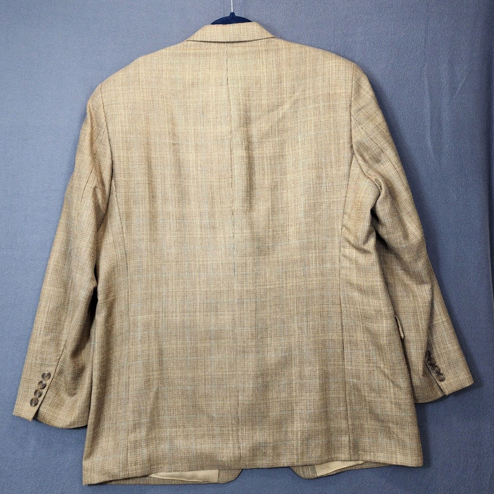 Vintage Ralph Lauren Mens Sport Coat 44L Tan Houndstooth Plaid Silk Wool Notch Lapel Jacket 2 Piece Size US S / EU 44-46 / 1 - 2 Thumbnail