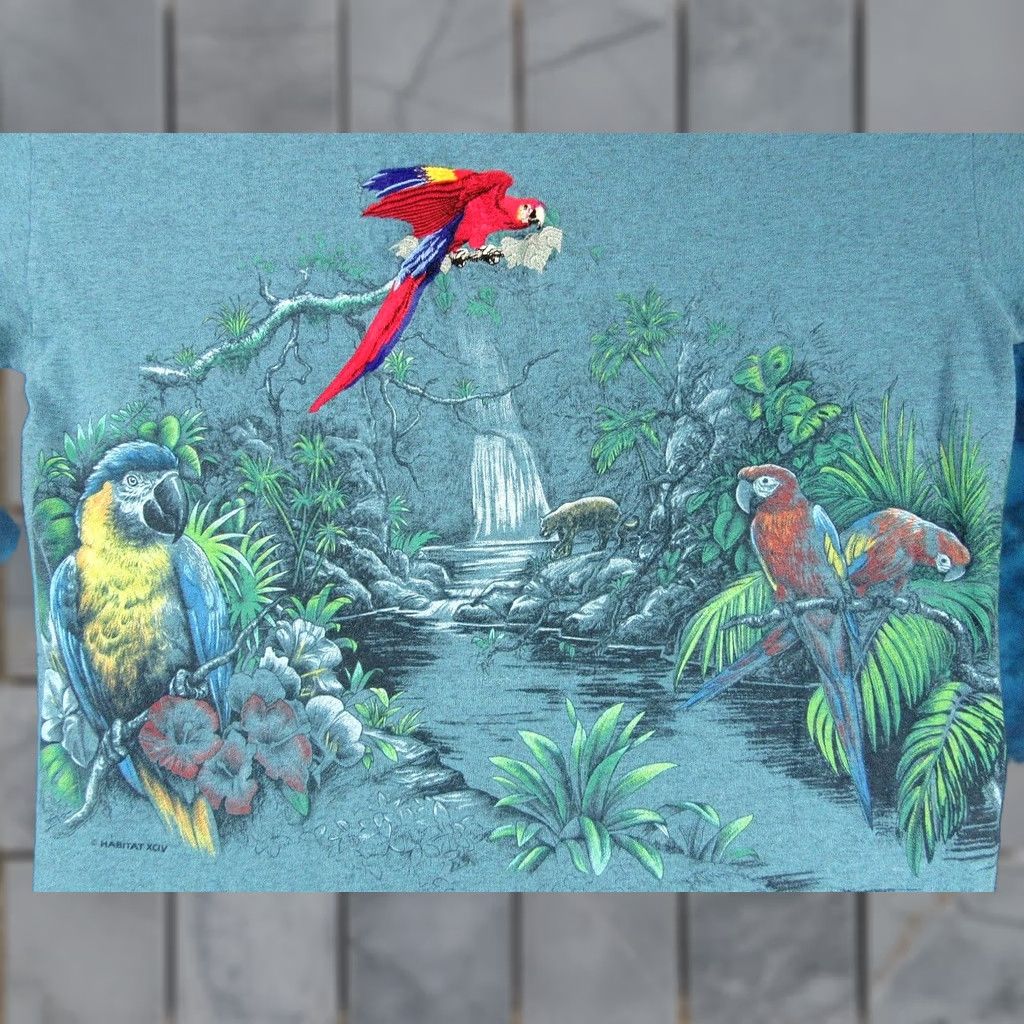 Vintage vintage 90s KEY WEST FLORIDA MACAW PARROT ALL-OVER PRINT T-Shirt MEDIUM beach Size US M / EU 48-50 / 2 - 1 Thumbnail