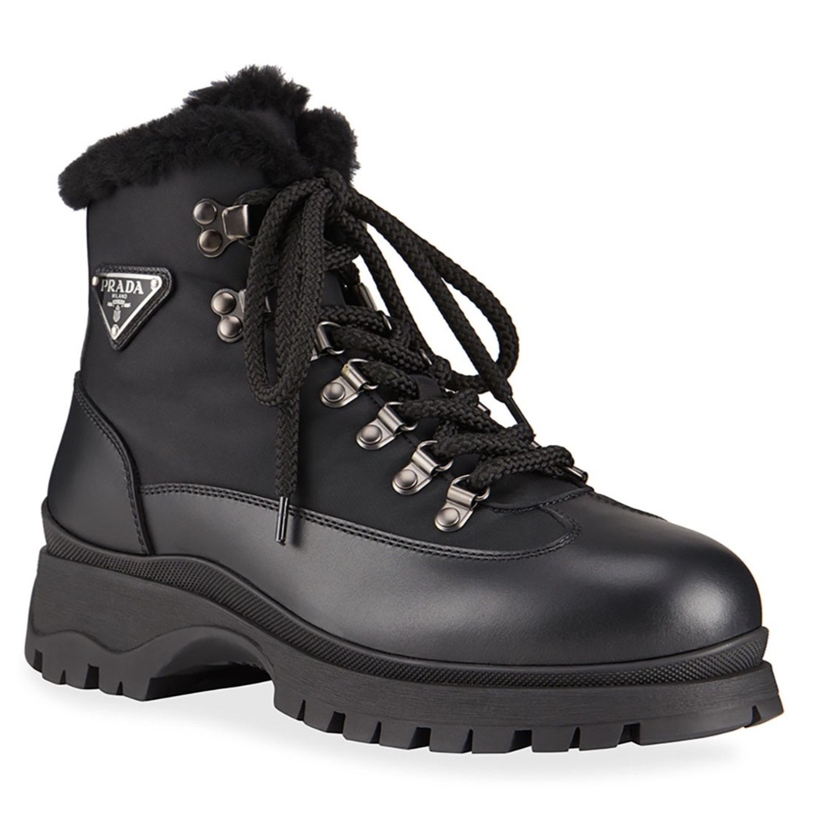 Prada Prada Brixxen 38 Black Shearling Leather Nylon Lug Sole Size US 10.5 / IT 40.5 - 1 Thumbnail