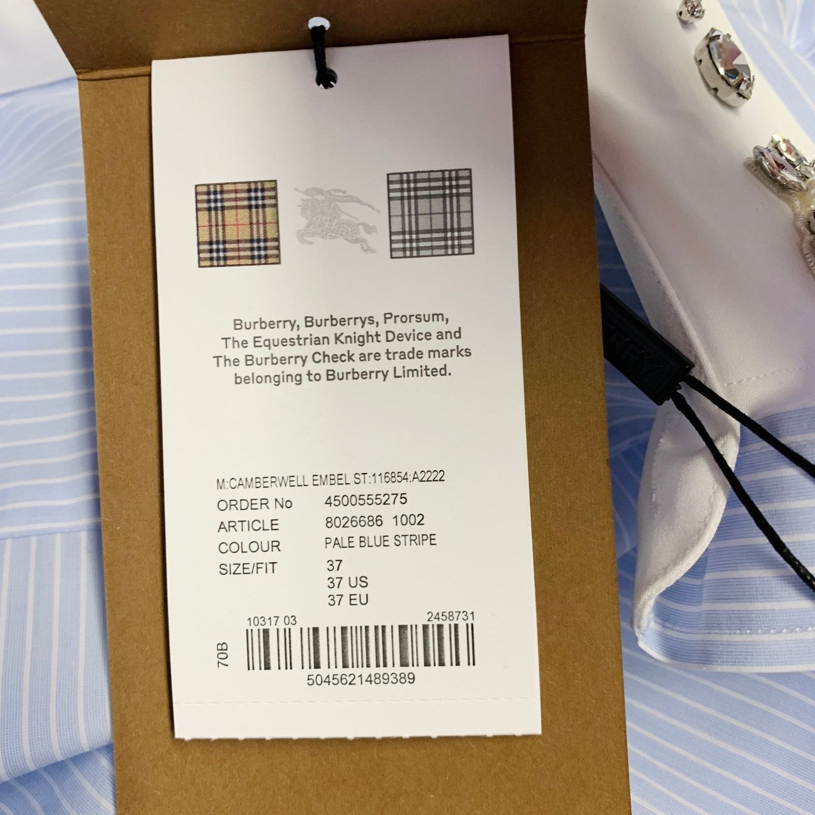 Burberry Blue White Stripe Cotton Crystal Embellishment Shirt Size US S / EU 44-46 / 1 - 8 Thumbnail