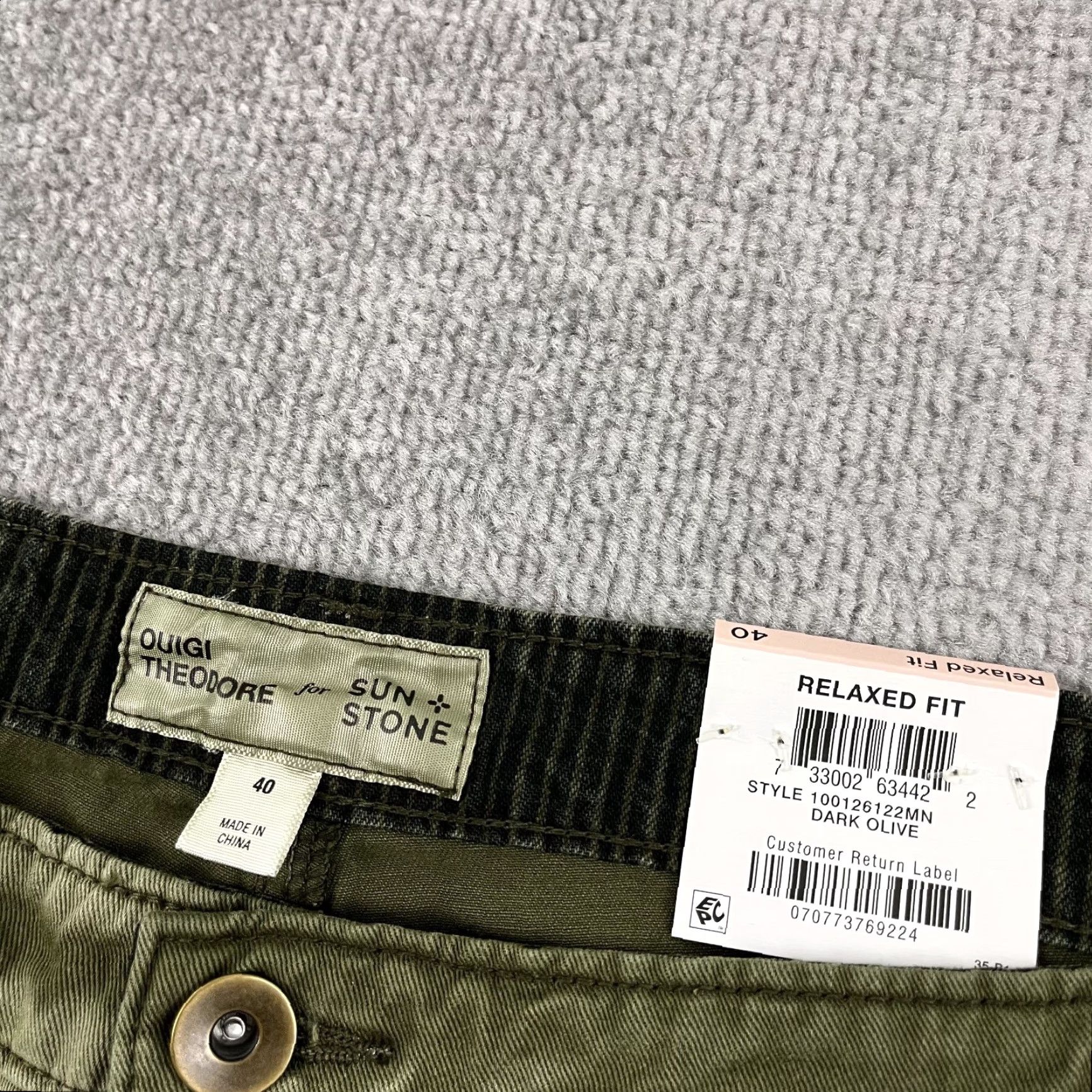 Olive VINTAGE Sun & Stone Men's Chino Pants 40x30 Olive Green Army Casual Outdoor Geometric Pattern Size US 40 / EU 56 - 2 Thumbnail