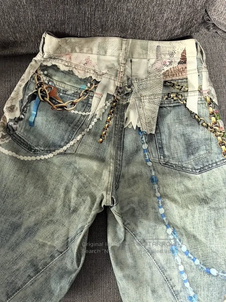 Acne Studios Acne Studios Denim Pants with Lace, Pearl Chain & 3D Print Size US 30 / EU 46 - 6 Thumbnail