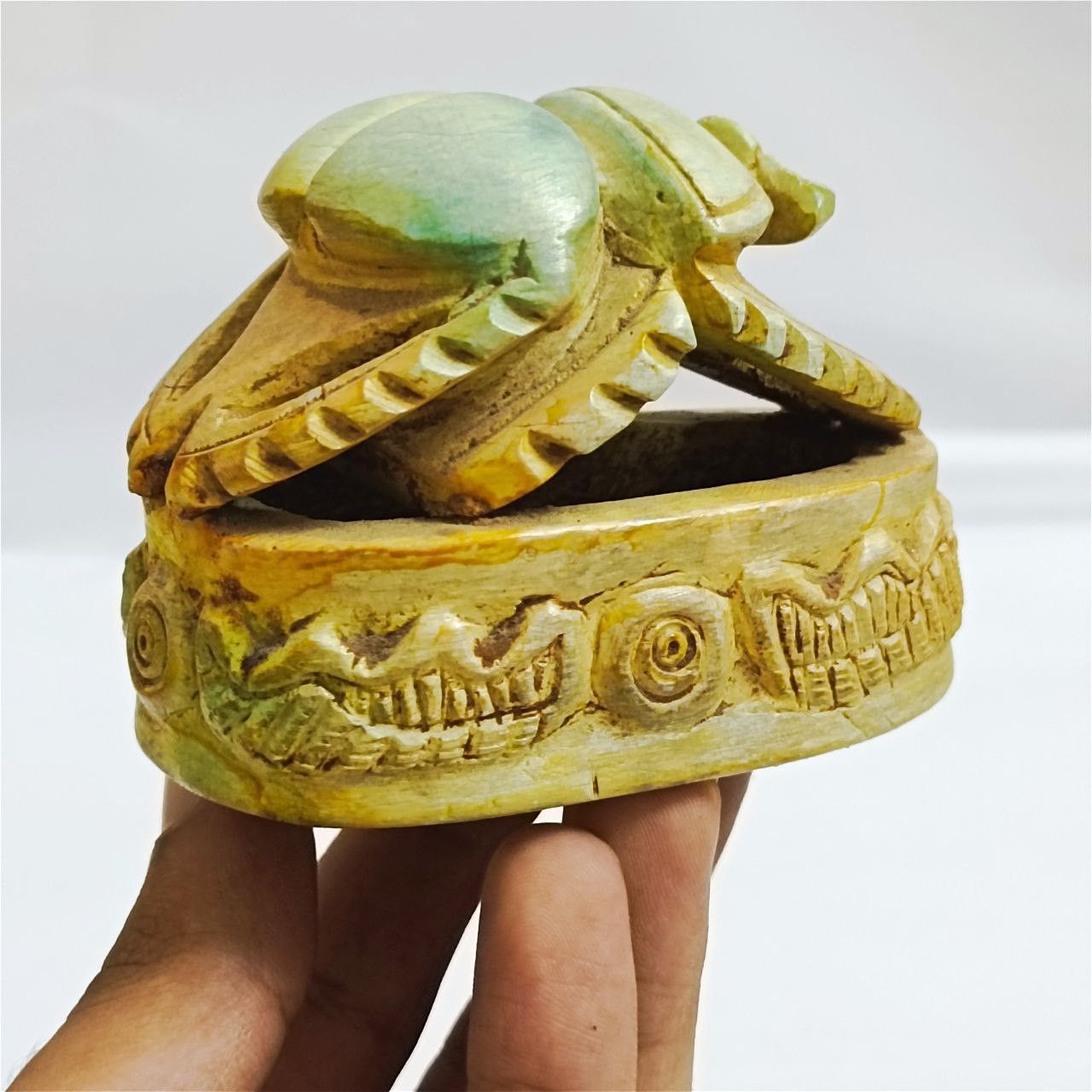 Handmade Hand-carved Egyptian scarab figurine, antique stone art Size ONE SIZE - 7 Thumbnail