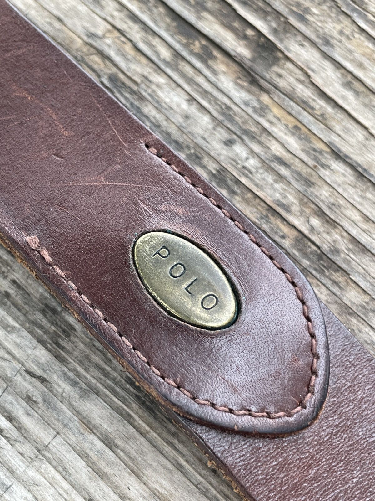 Polo Ralph Lauren Vintage Polo Ralph Lauren Leather Belt Solid Brass Size 32 - 13 Thumbnail