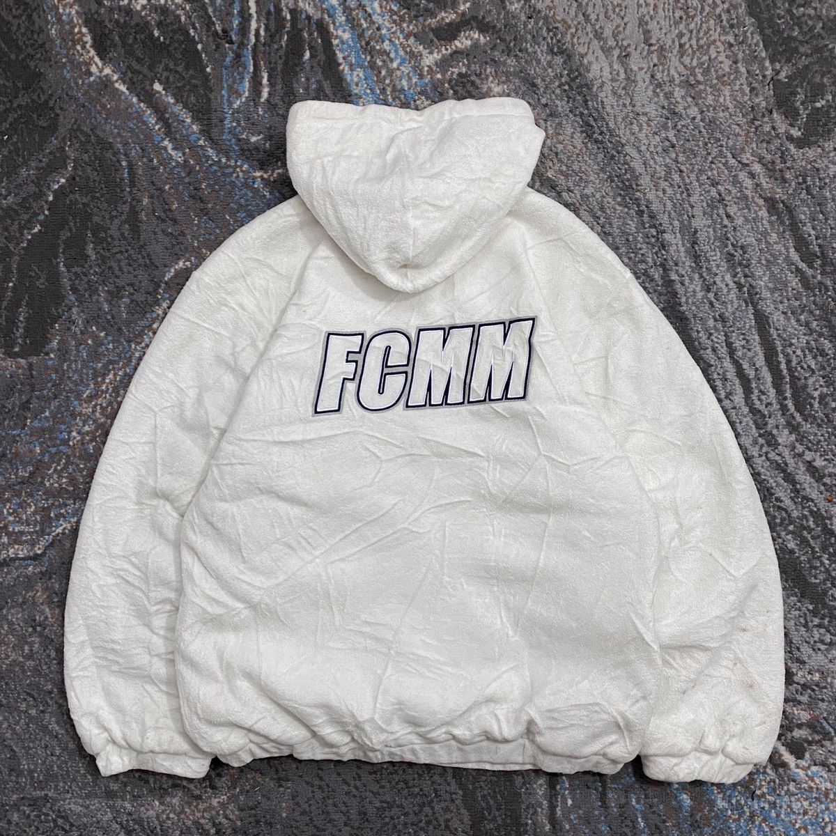 image of Archival Clothing x Avant Garde Fcmm Korean Streetwear Fleece Zip Hooded Jacket in White (Size Larg