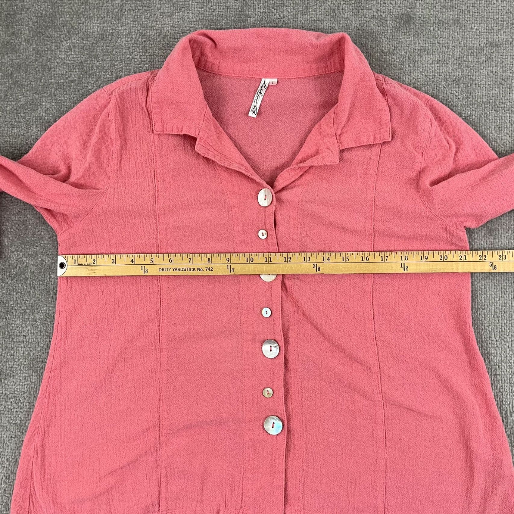 Vintage Lulu-B Shirt Womens Large Pink Button Up Tunic Top 3/4 Sleeve Collared V-Neck Size L / US 10 / IT 46 - 5 Thumbnail