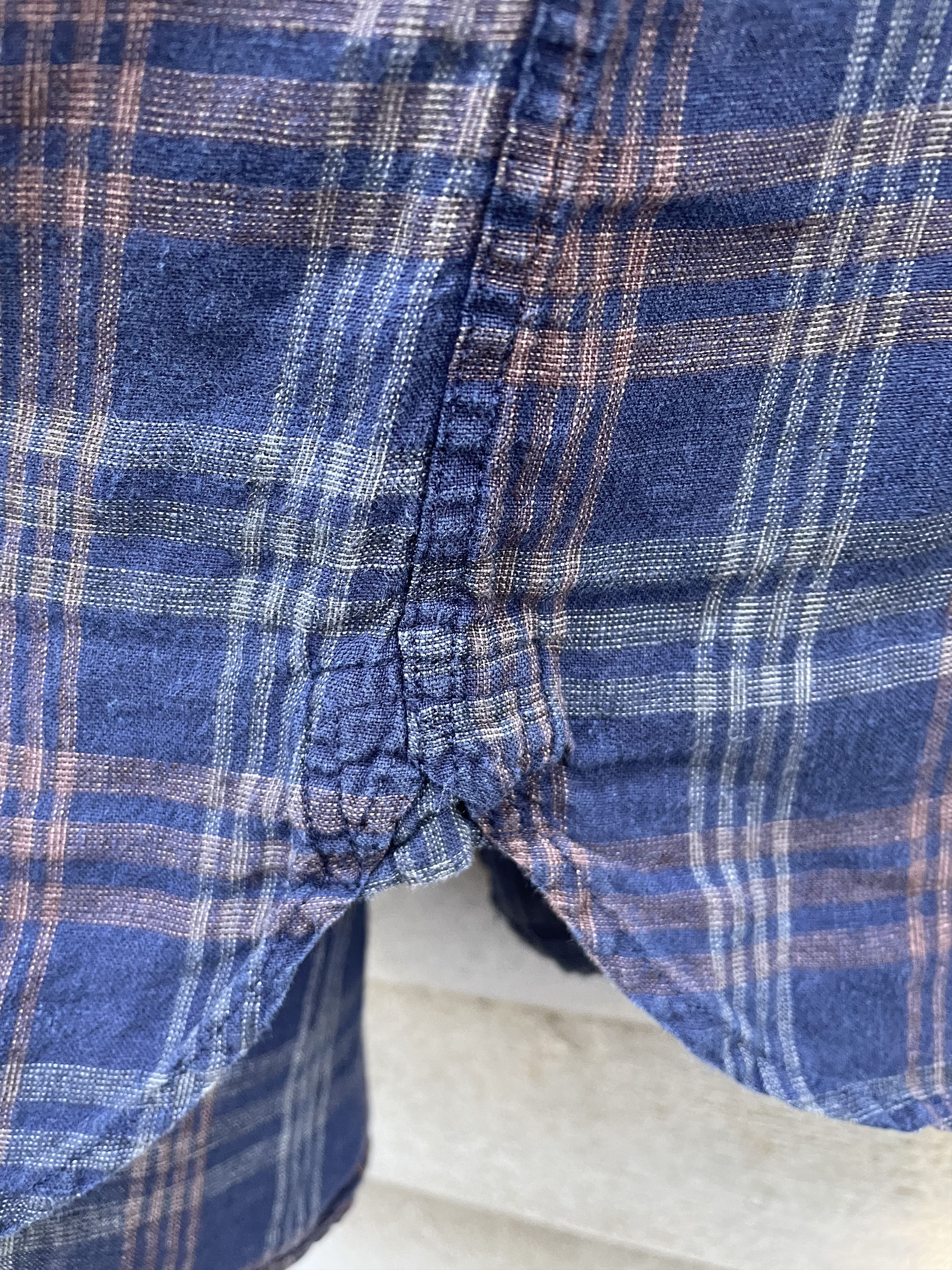 Oliver Spencer Linen Indigo Plaid Band Collar Shirt Size US M / EU 48-50 / 2 - 6 Thumbnail