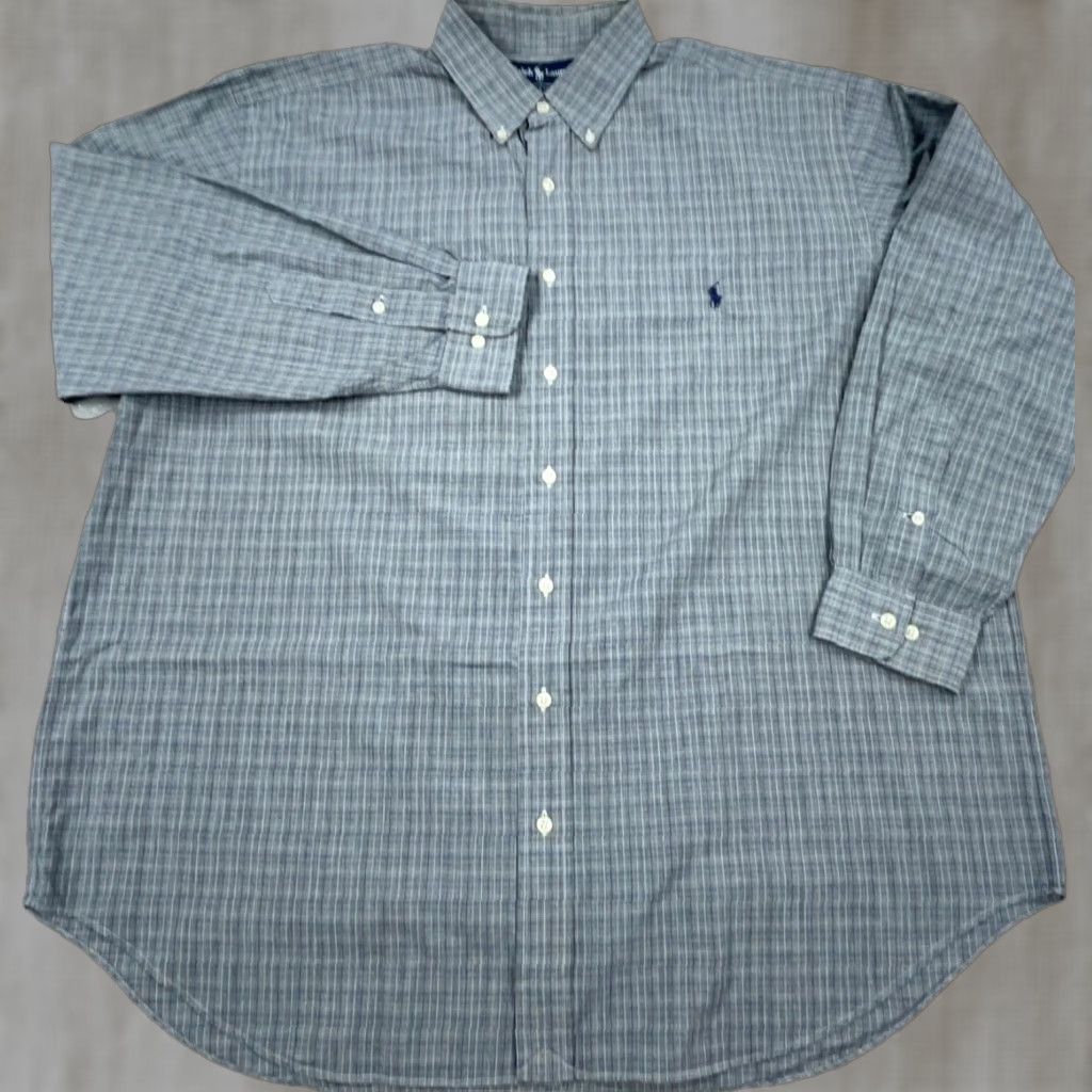 Ralph Lauren Ralph Lauren Shirt Men Gray Blue Button Up Glen Check Plaid Dress Sz XL 17.5 34 Size 48R - 1 Thumbnail