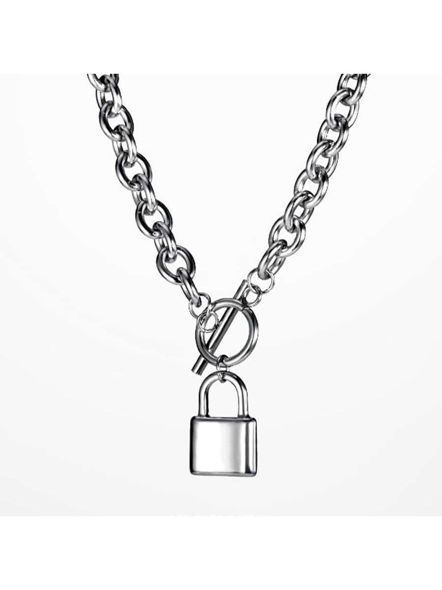 Jewelry x Vintage Lock Pendant Y2K Necklace Chain in Silver, Men's