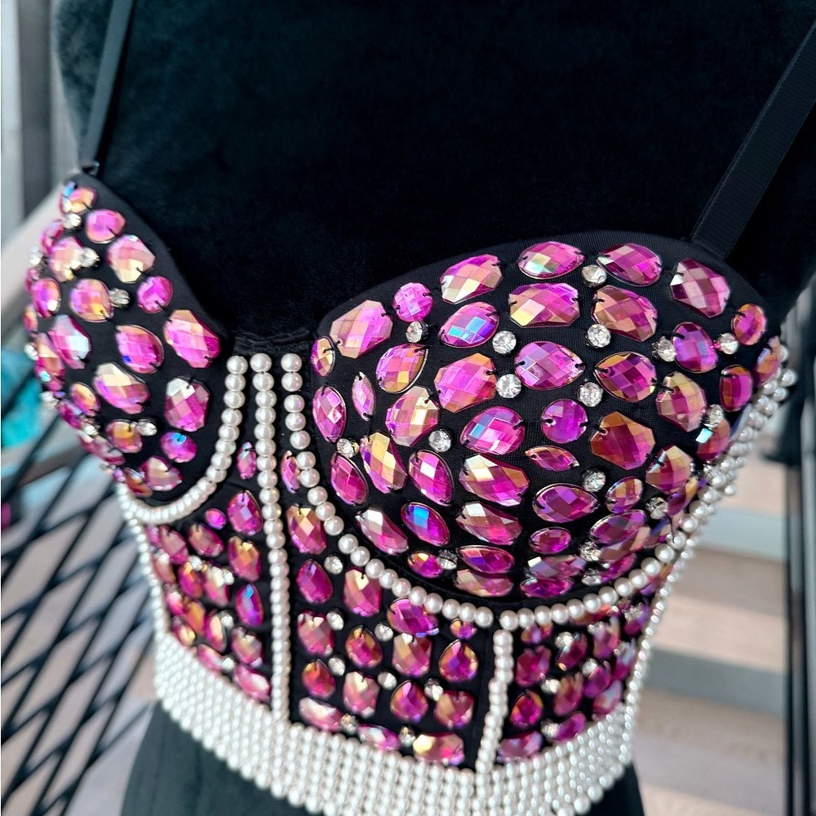 Other New Black and Pink with Pearls Embellished Corset Size S. Size S / US 4 / IT 40 - 10 Thumbnail