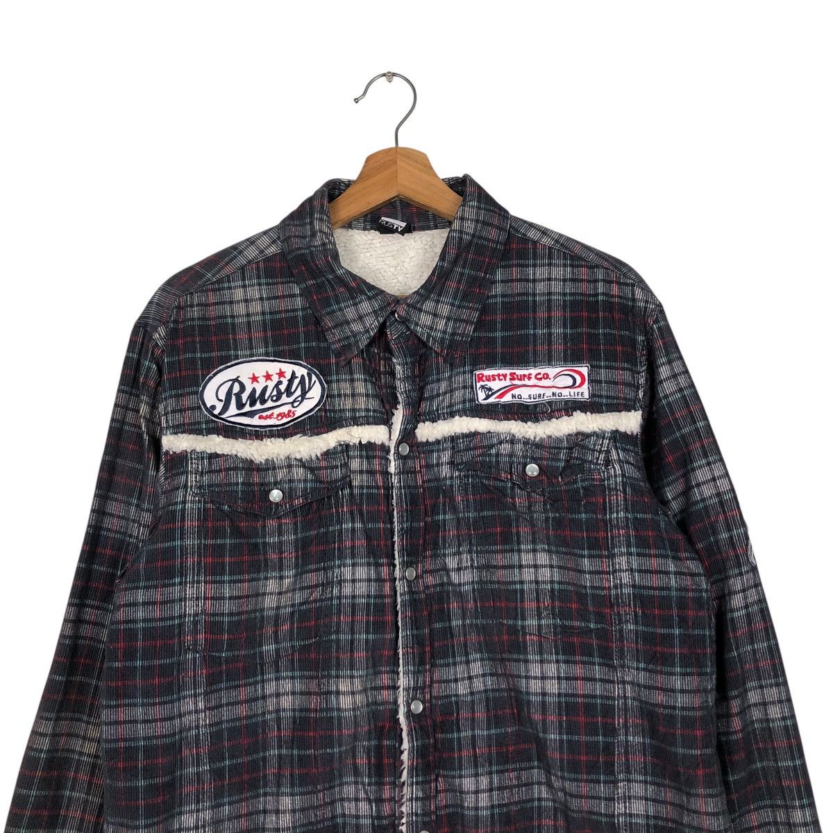 Japanese Brand 📌Rusty Surf Co. Flannel Shirt Jacket Sherpa Blanket Tartan Size US L / EU 52-54 / 3 - 4 Thumbnail