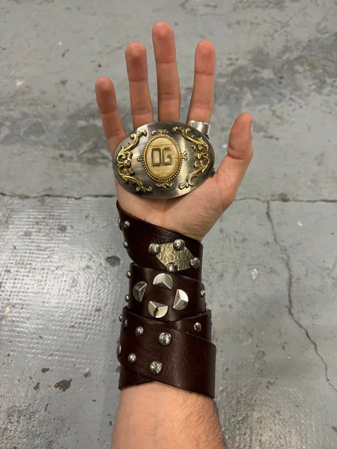 2000s Dolce & Gabbana Royal Golden Studded Brown Leather Belt