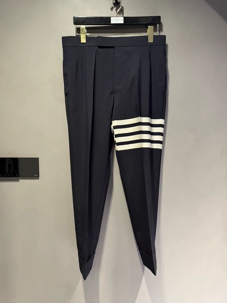 Thom Browne Thom Browne Size 1 Classic dark blue four-bar suit pants Size US 30 / EU 46 - 1 Thumbnail