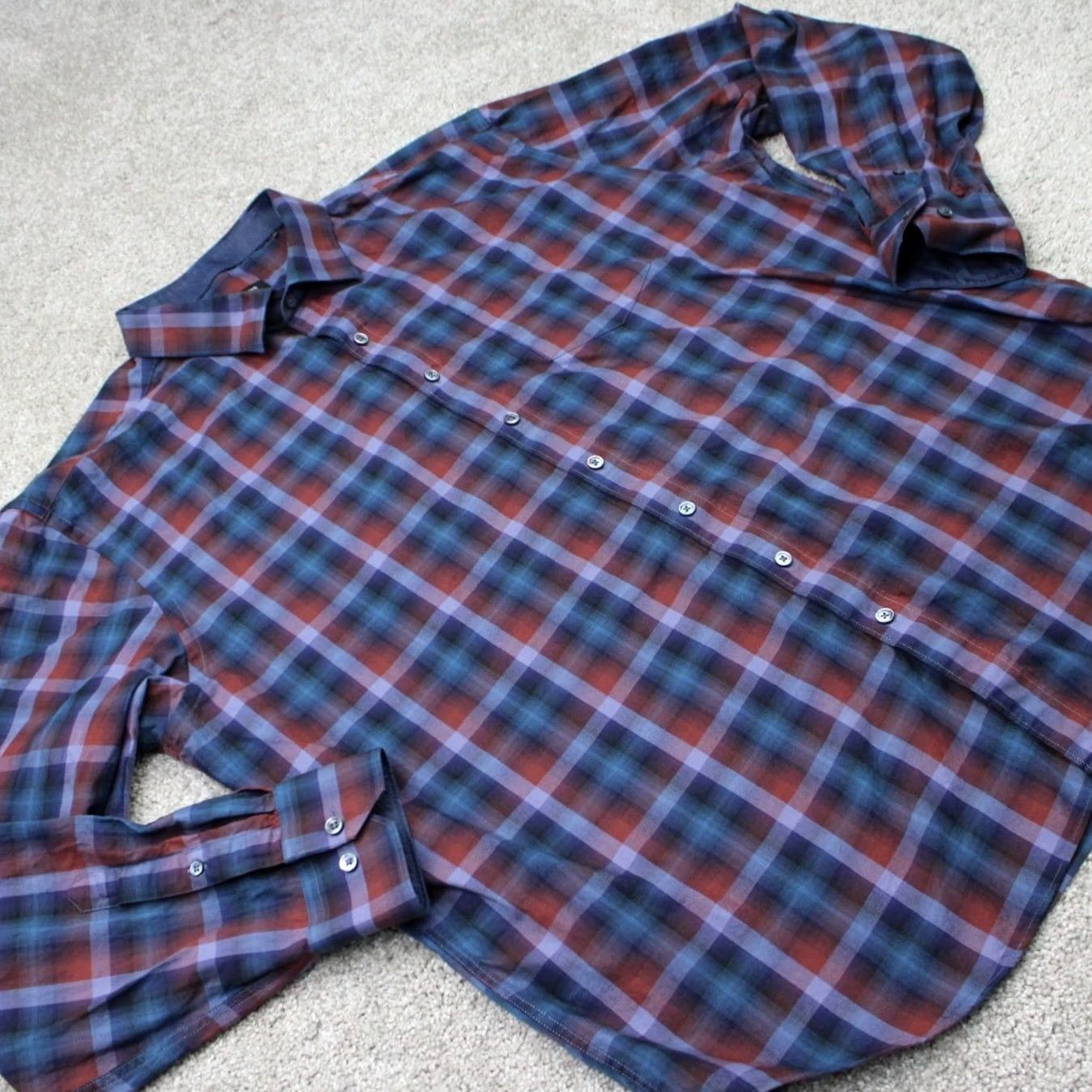BUGATCHI Bugatchi Uomo Shirt Mens 3XL XXXL Blue Red Classic Fit 100% Cotton Long Sleeve Button-Up Shirt Size US XXL / EU 58 / 5 - 7 Thumbnail