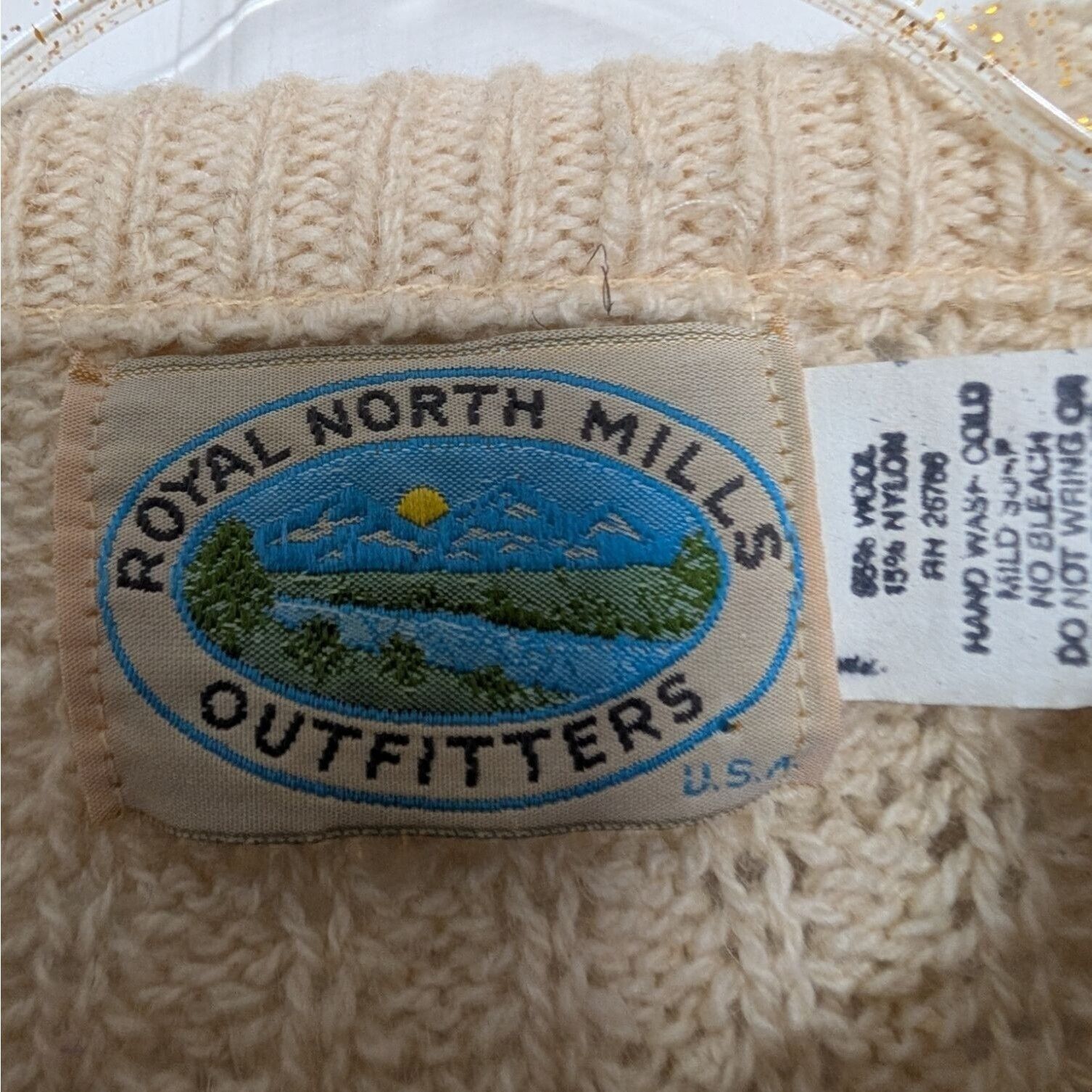 Designer Vintage Fisherman Sweater Mens Large Cream Wool Blend Long Size US L / EU 52-54 / 3 - 4 Thumbnail