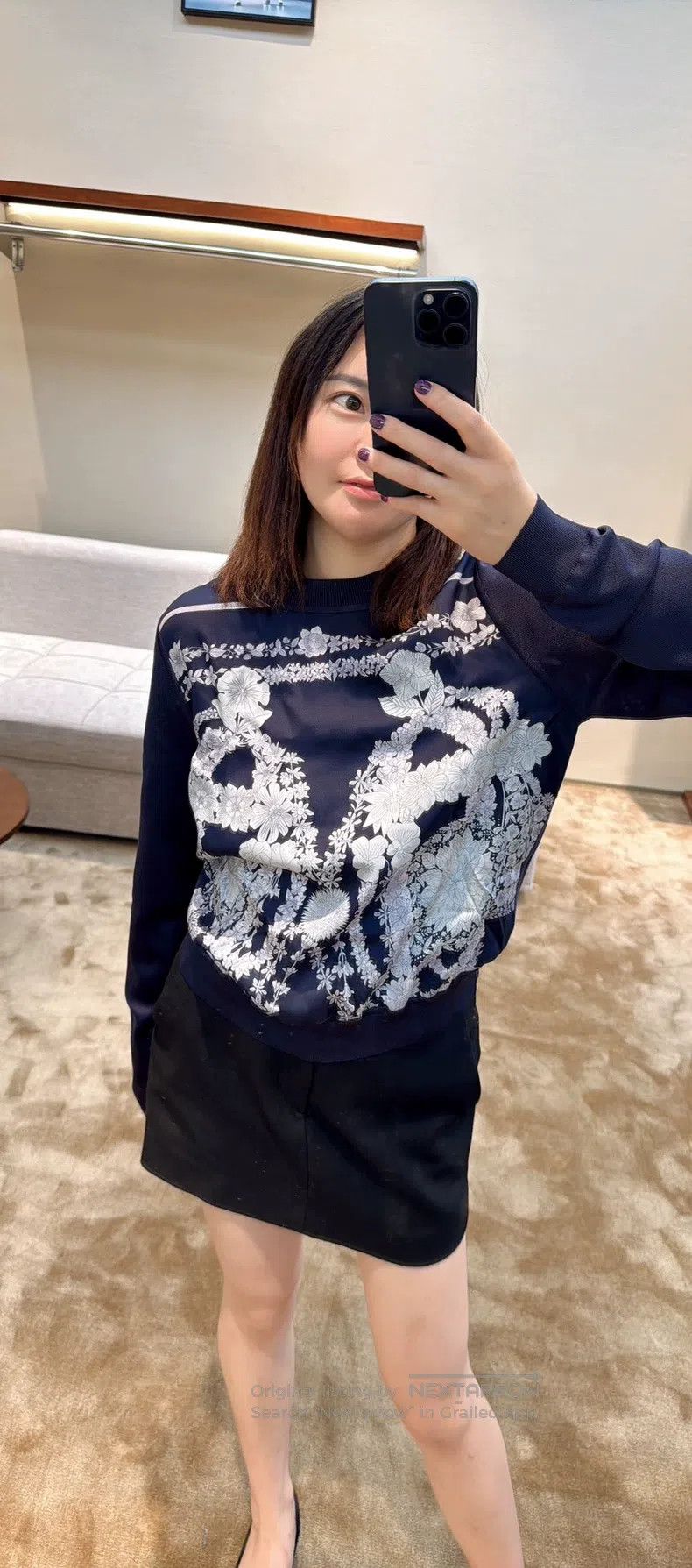 Hermes Hermes Dark Blue Silk Printed Pullover, Size 38, 100% Silk Size XS / US 0-2 / IT 36-38 - 2 Thumbnail